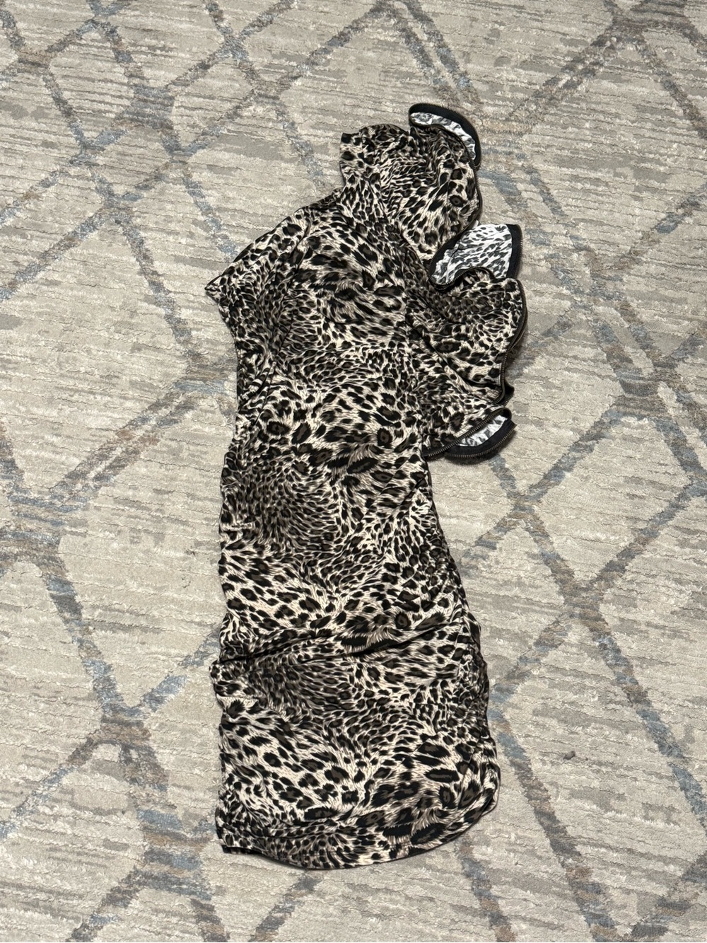 Leopard Print Ruffle One-Shoulder Dress - Beige & Black